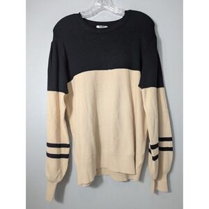 Zeagoo NWT Womens XXL Black & Cream long sleevePatchwork Puff Sleeve Sweater 103